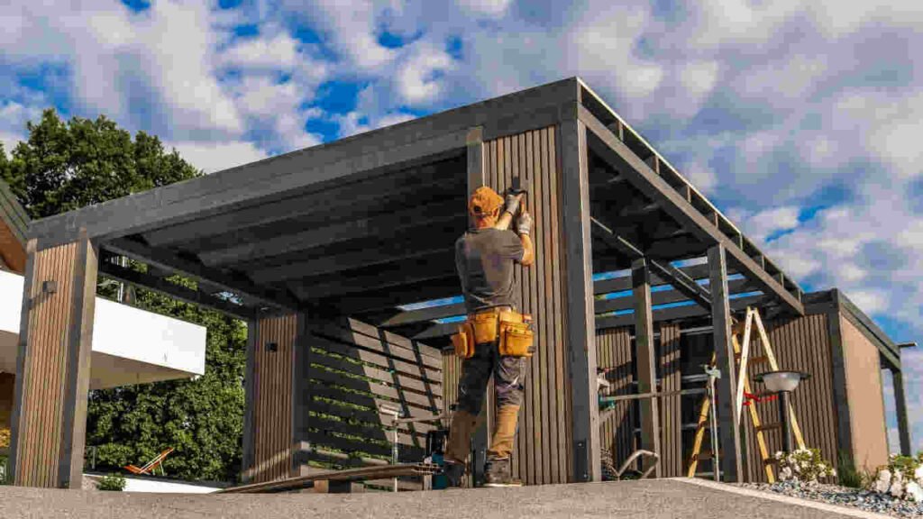 Secure wooden garden storage shed for outdoor tools