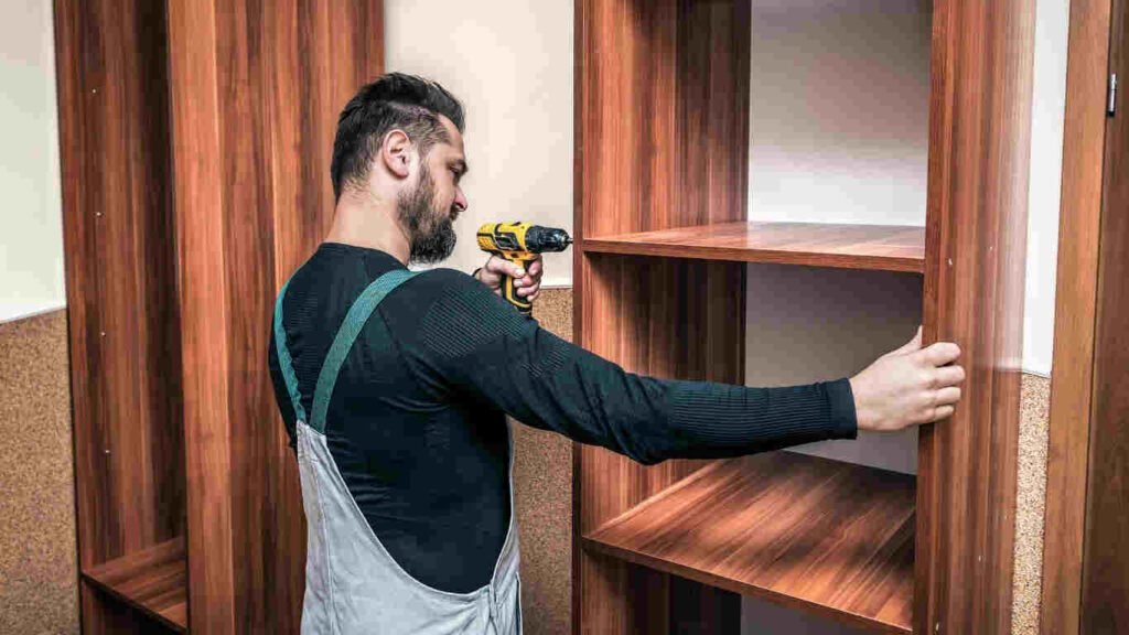 Custom solid wood shelving unit installed in Swindon home