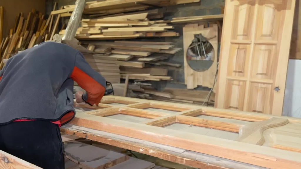 Interior wooden door refinished with wood door restoration services